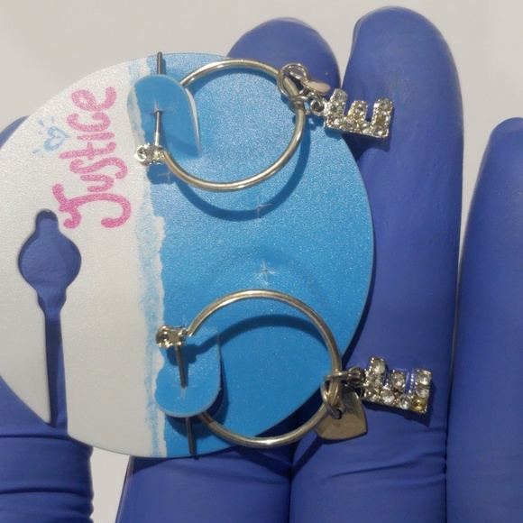 Justice Silver-tone Hoop Earrings Sparkling "E" & star-shaped charms - Girls - Picture 6 of 8